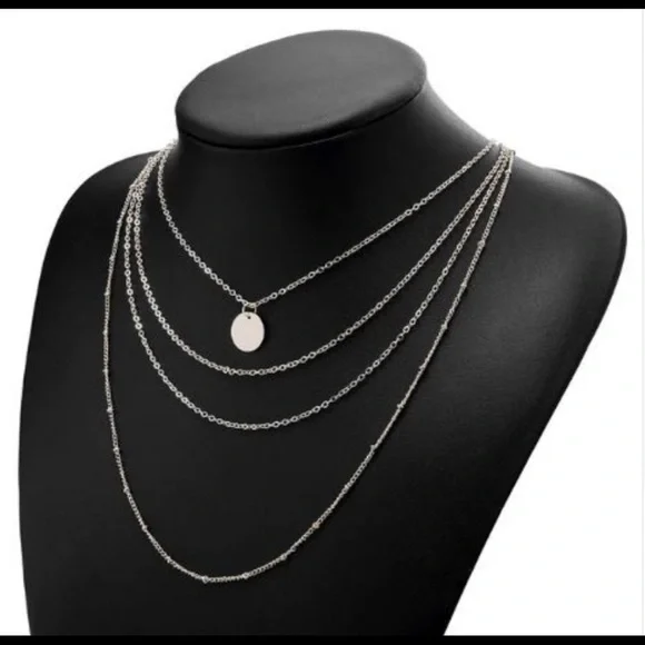 Boutique Multi-layered Coin Necklace Simple Style Silver Color - Picture 2 of 5